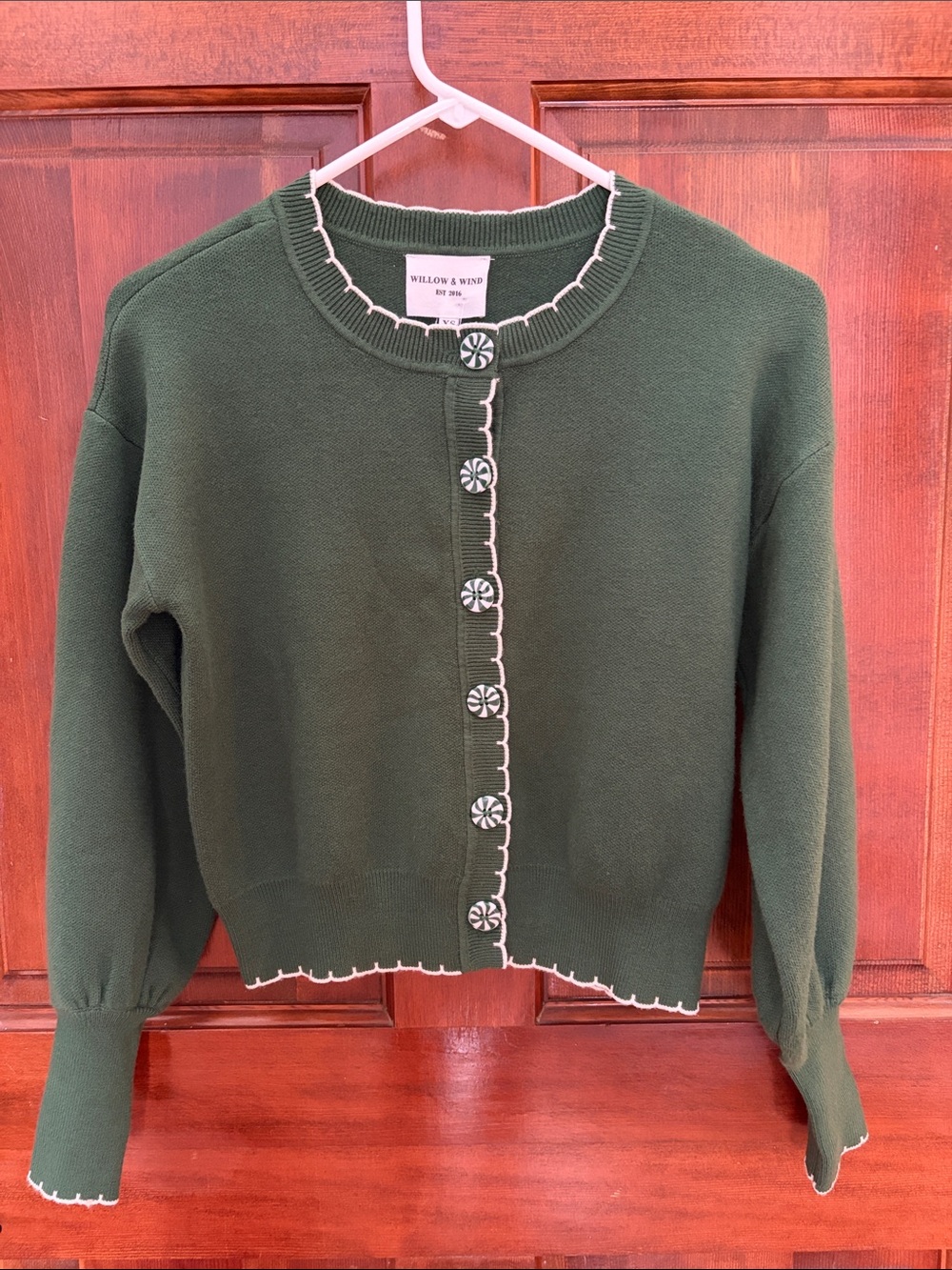 Dark Green peppermint button holiday Cardigan